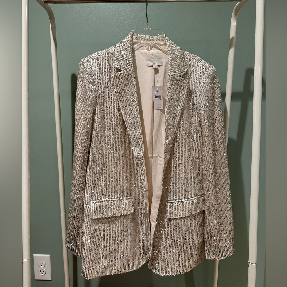 LOFT cream and silver sequin blazer - size 6, NWT